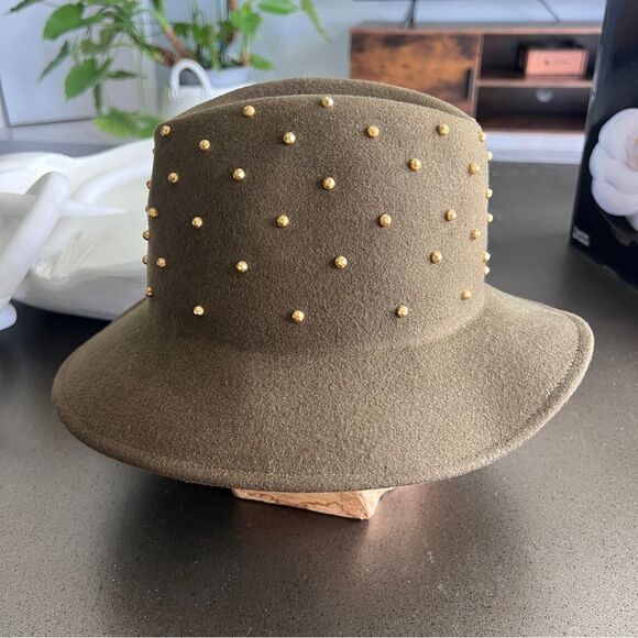 Vintage Bollman Americana Olive Felt Hat with Gold Studs - Picture 2 of 6